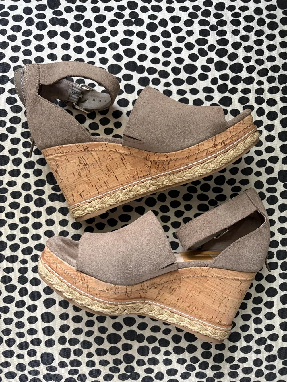 Dolce Vita Taupe Suede Wedge Espadrille Sandals